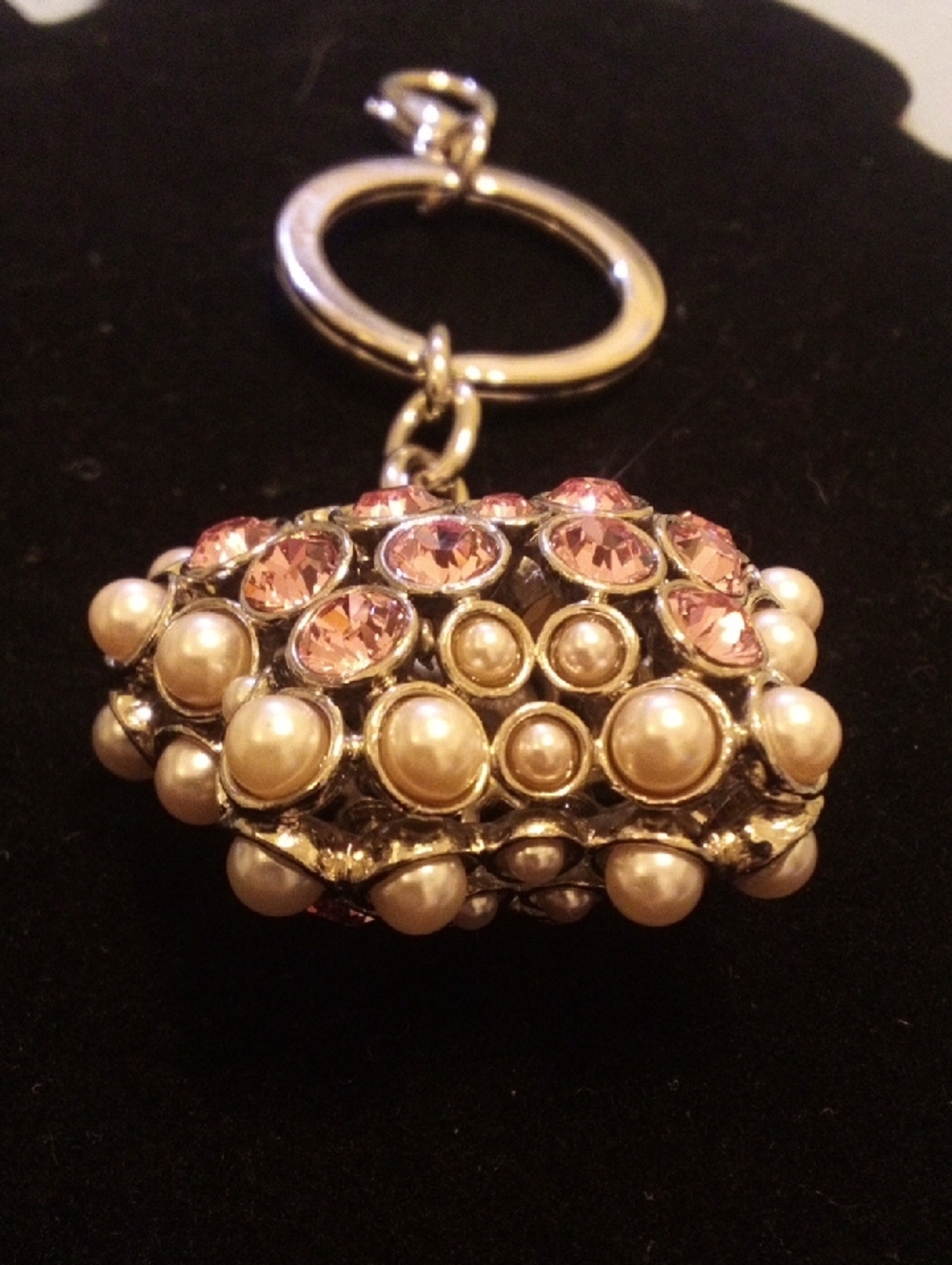 Pearl and Pink Crystal Beaded Keychain Charm